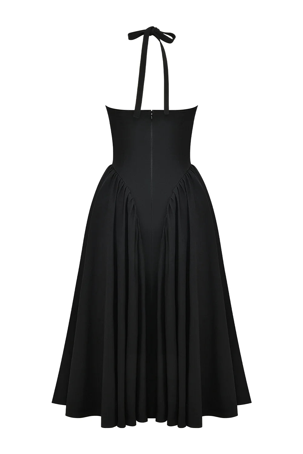 black twill halter midi dress