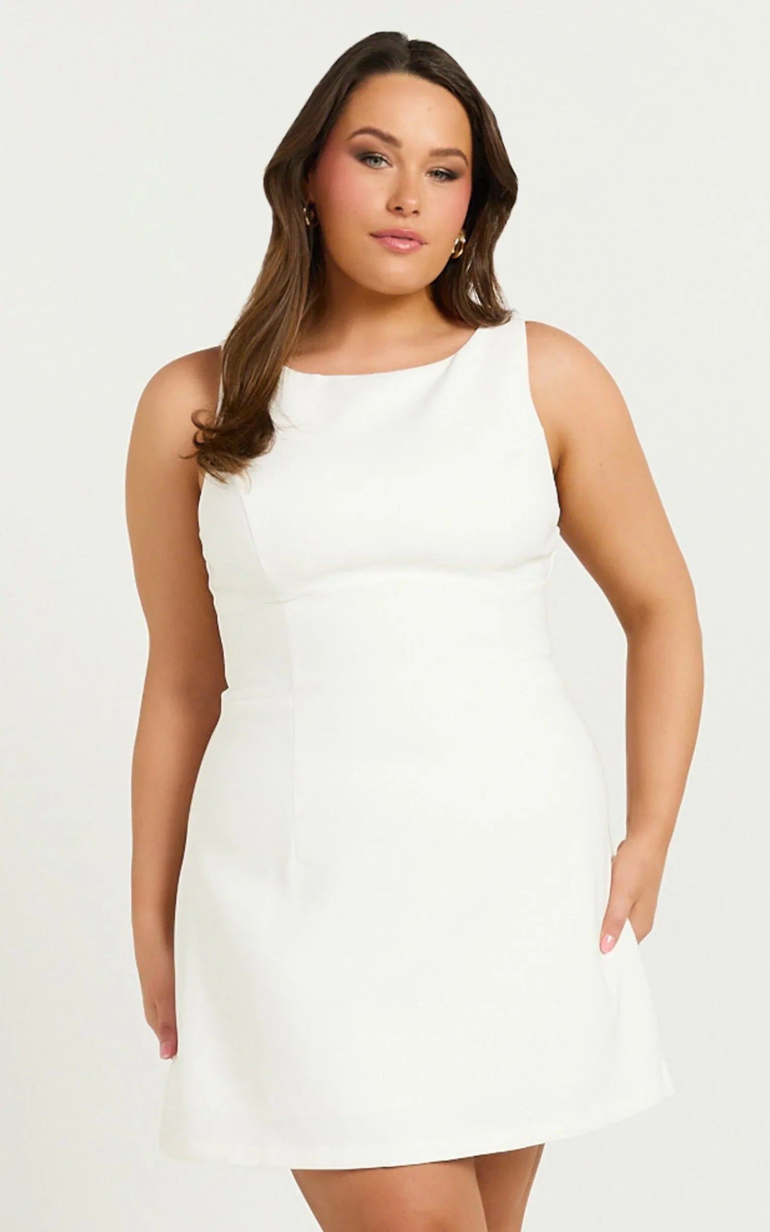 Freddie Mini Dress Boat Neck Fit and Flare Dress in White