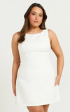 Freddie Mini Dress Boat Neck Fit and Flare Dress in White