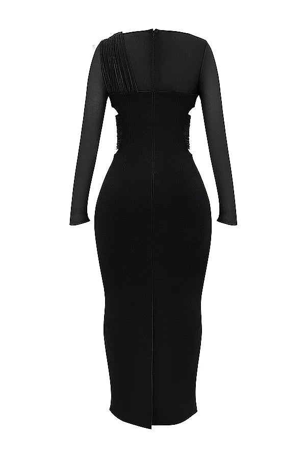black plunge maxi dress