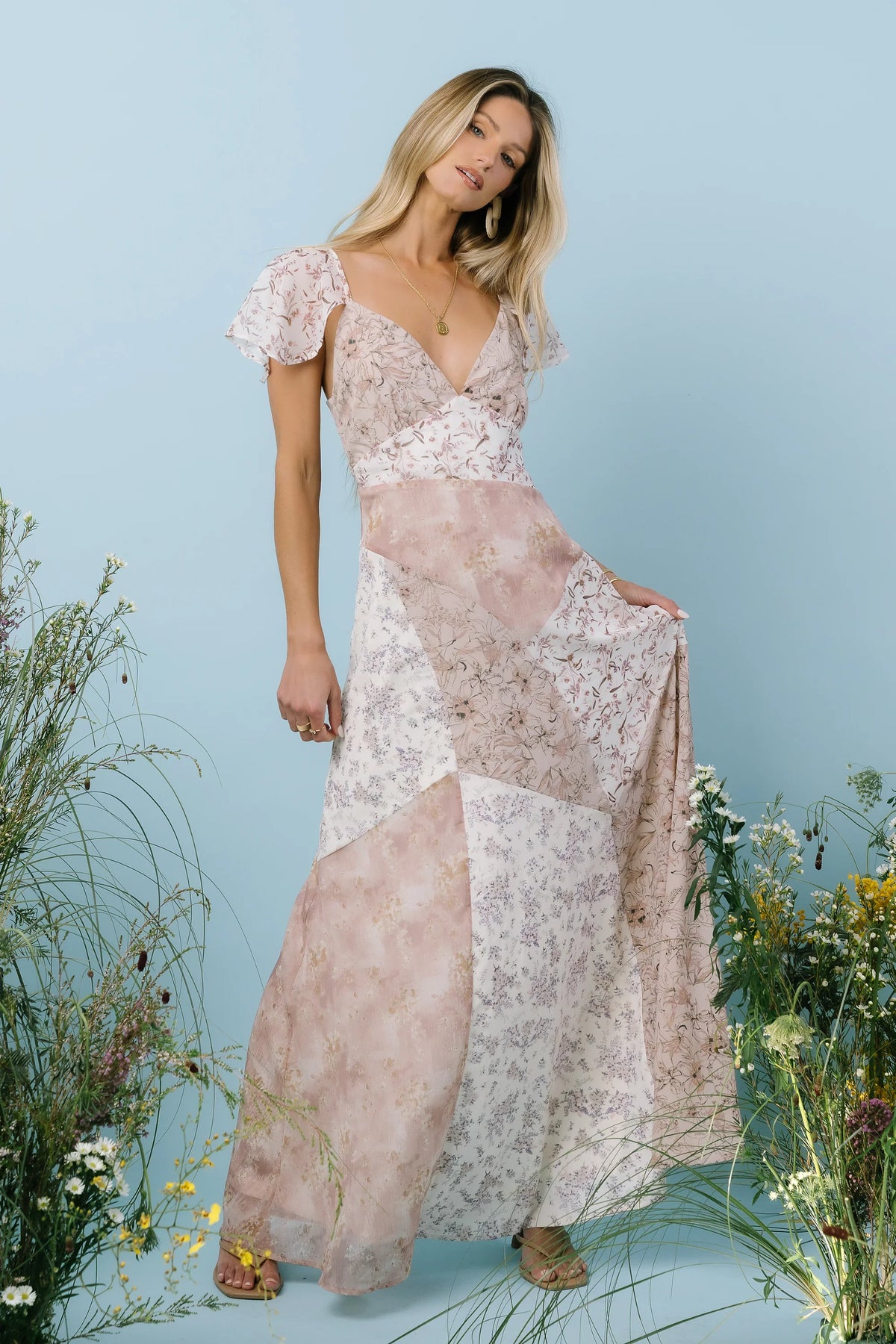 Zola Patchwork Maxi Dress in Ivory
