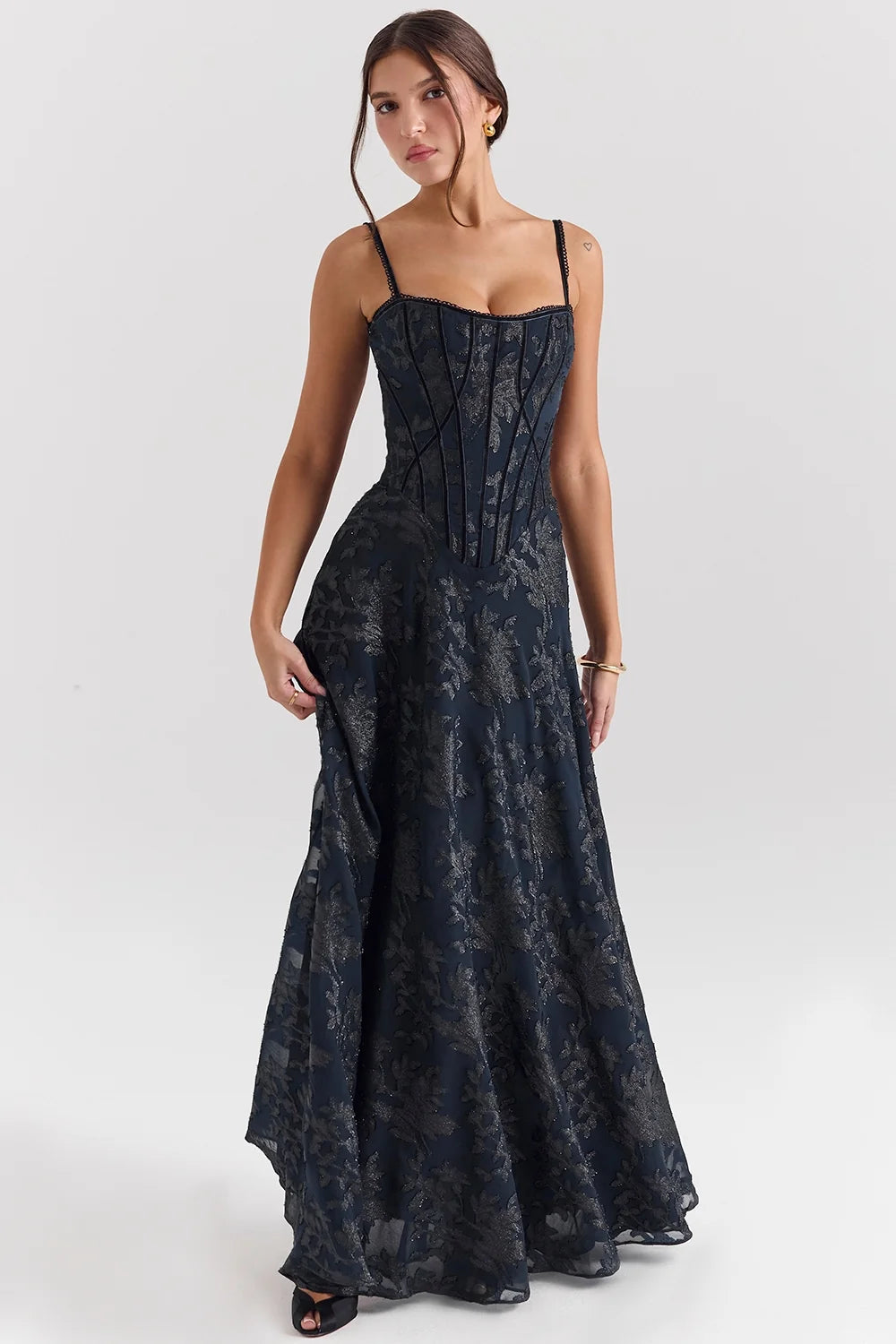 midnight blue lurex chiffon maxi dress