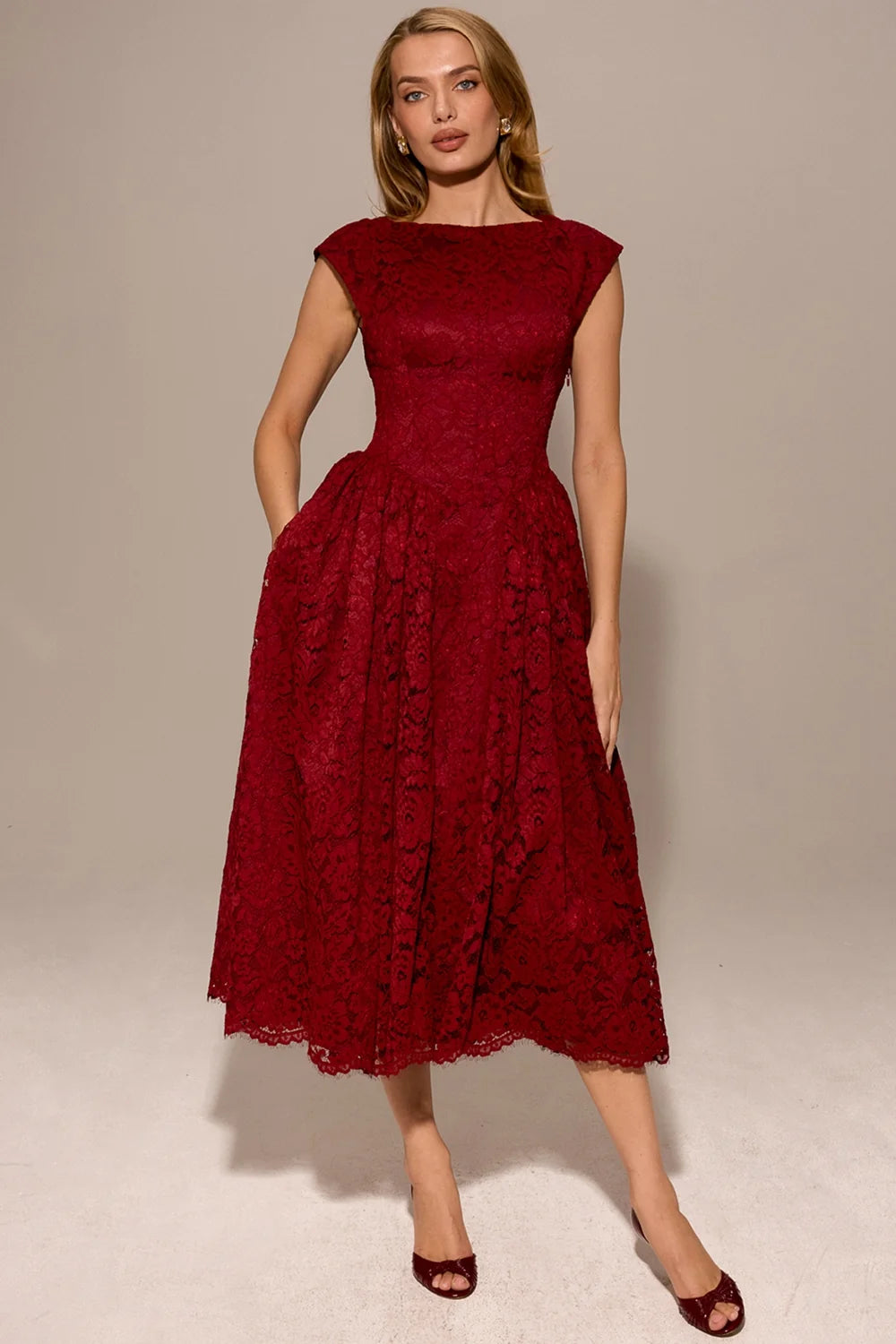 berry lace backless midi dress sale