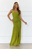 Evelyn Luxe Mesh Halter Maxi Dress Olive