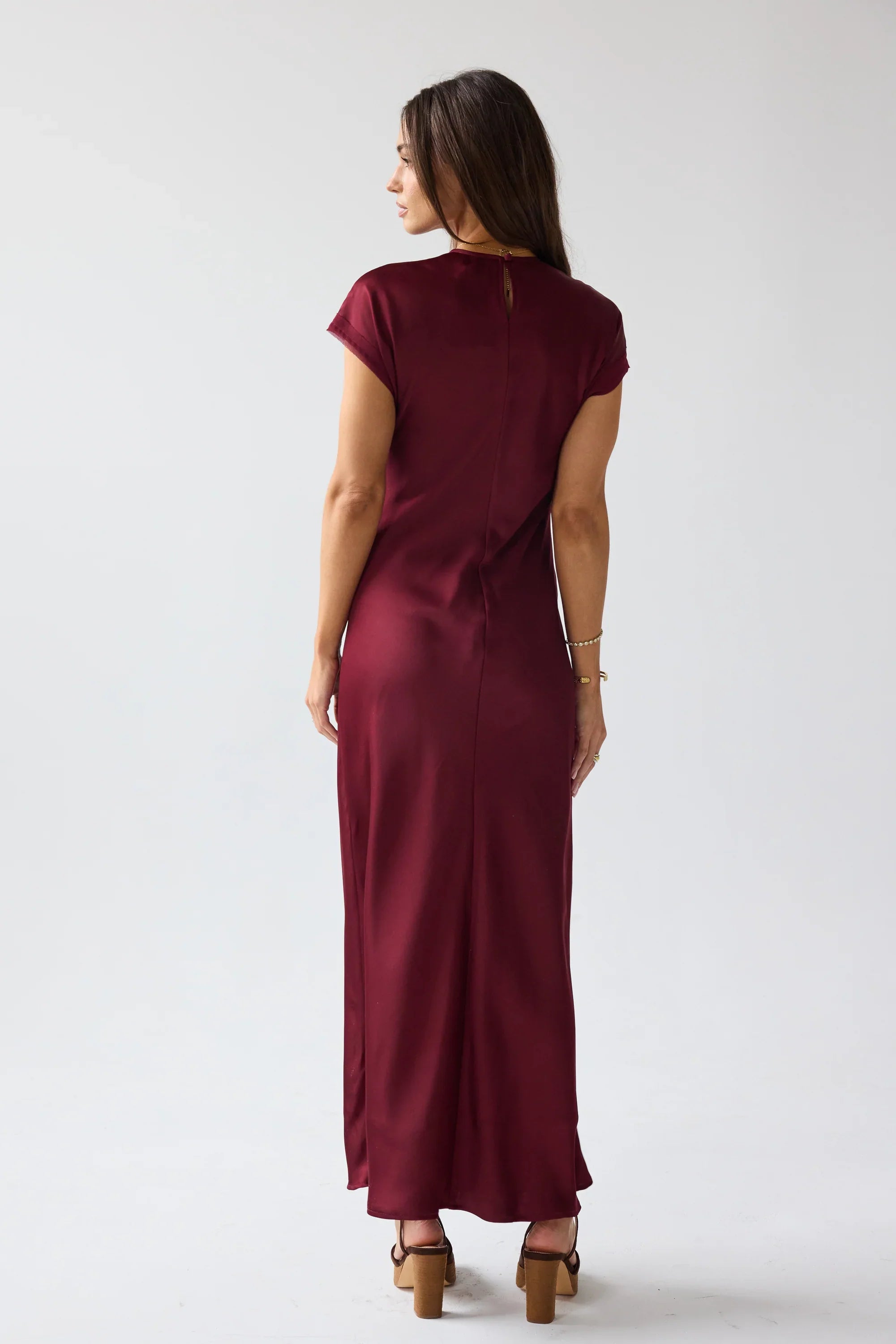 Hanna Satin Maxi Dress in Burgundy