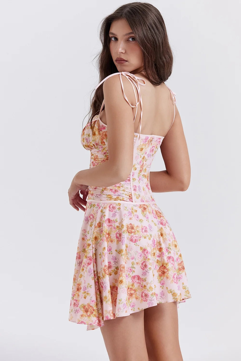 light lavender print corset dress
