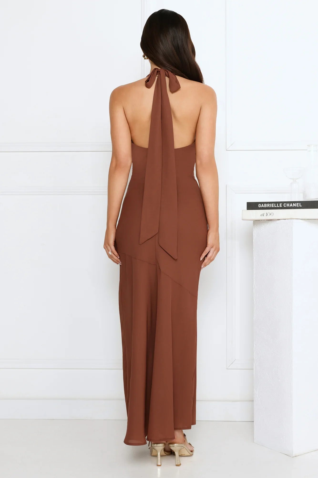 Polished Edge Halter Maxi Dress Brown
