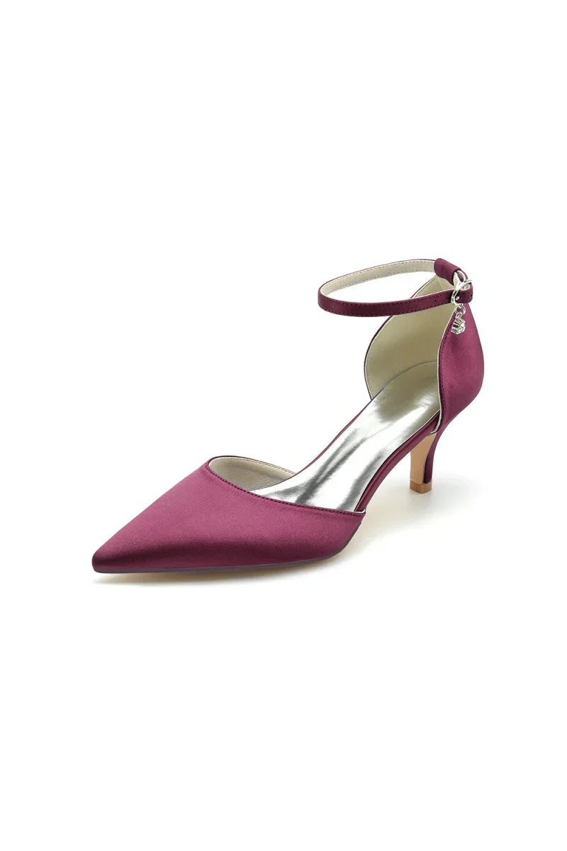 Simple Pointed Toe Satin Kitten Heels