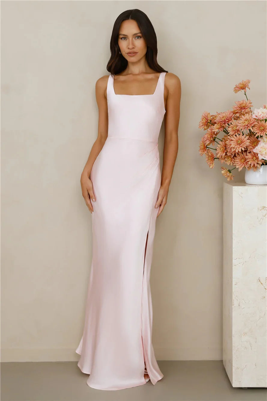 The Evelina Satin Maxi Dress Pink