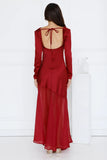 Exquisite Luxury Satin Long Sleeve Maxi Dress Burgundy
