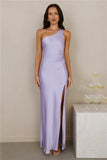 The Aurora One Shoulder Satin Maxi Dress Lilac