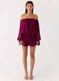 Eira Balloon Sleeve Mini Dress Plum