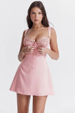 rose satin and lace mini dress