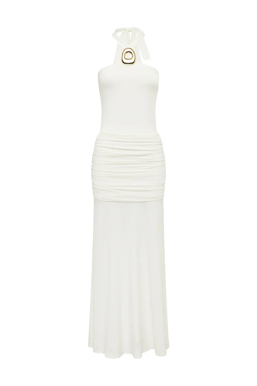 ALOLA HALTER MAXI DRESS WHITE