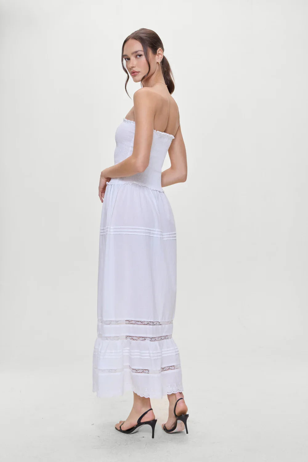 Empress Strapless Smocked Maxi Dress White
