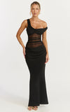 Elias Maxi Dress Twisted One Shoulder Cowl Dropped Waist Dress in Black