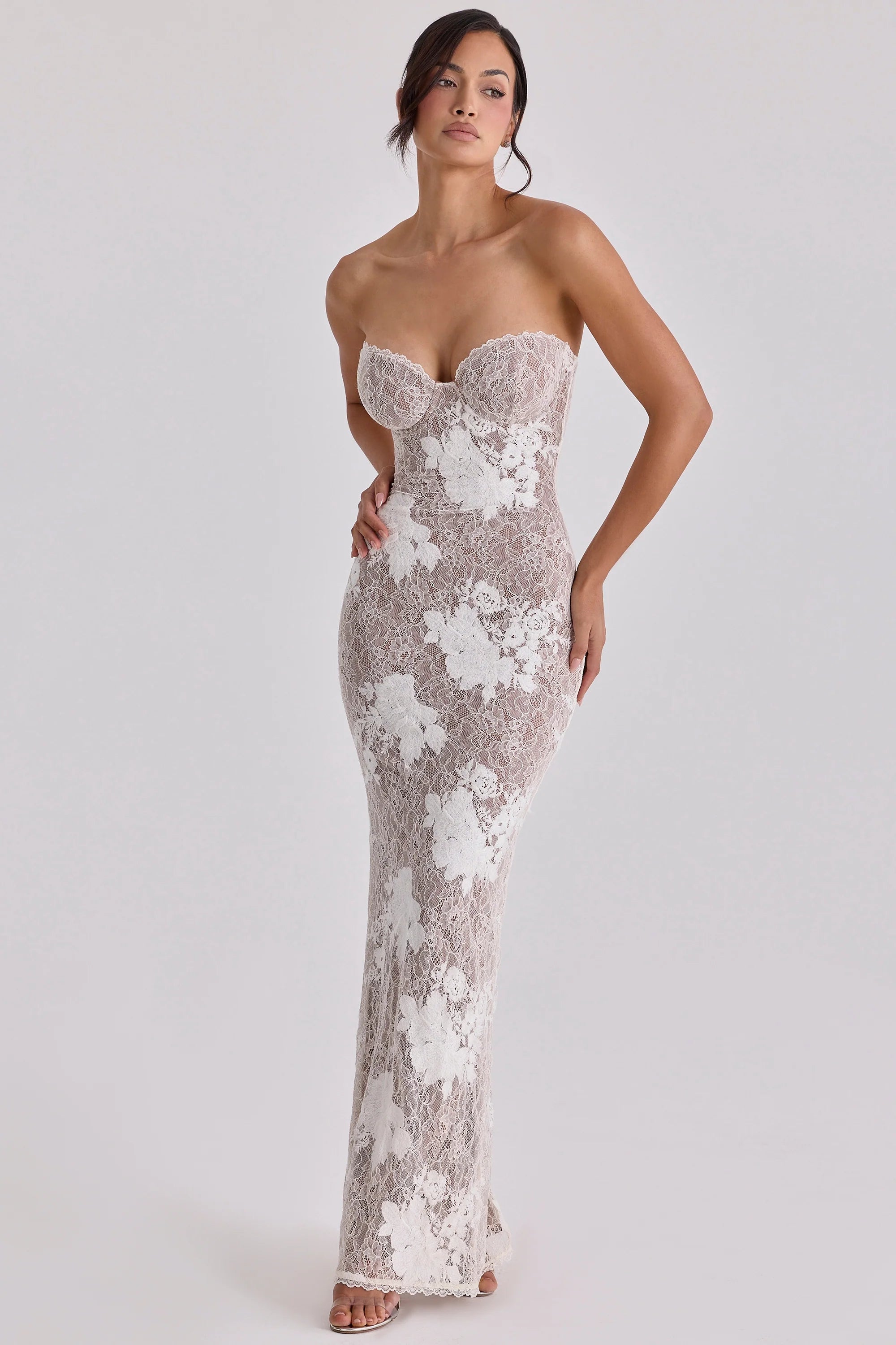 ivory embroidered lace maxi dress limited edition