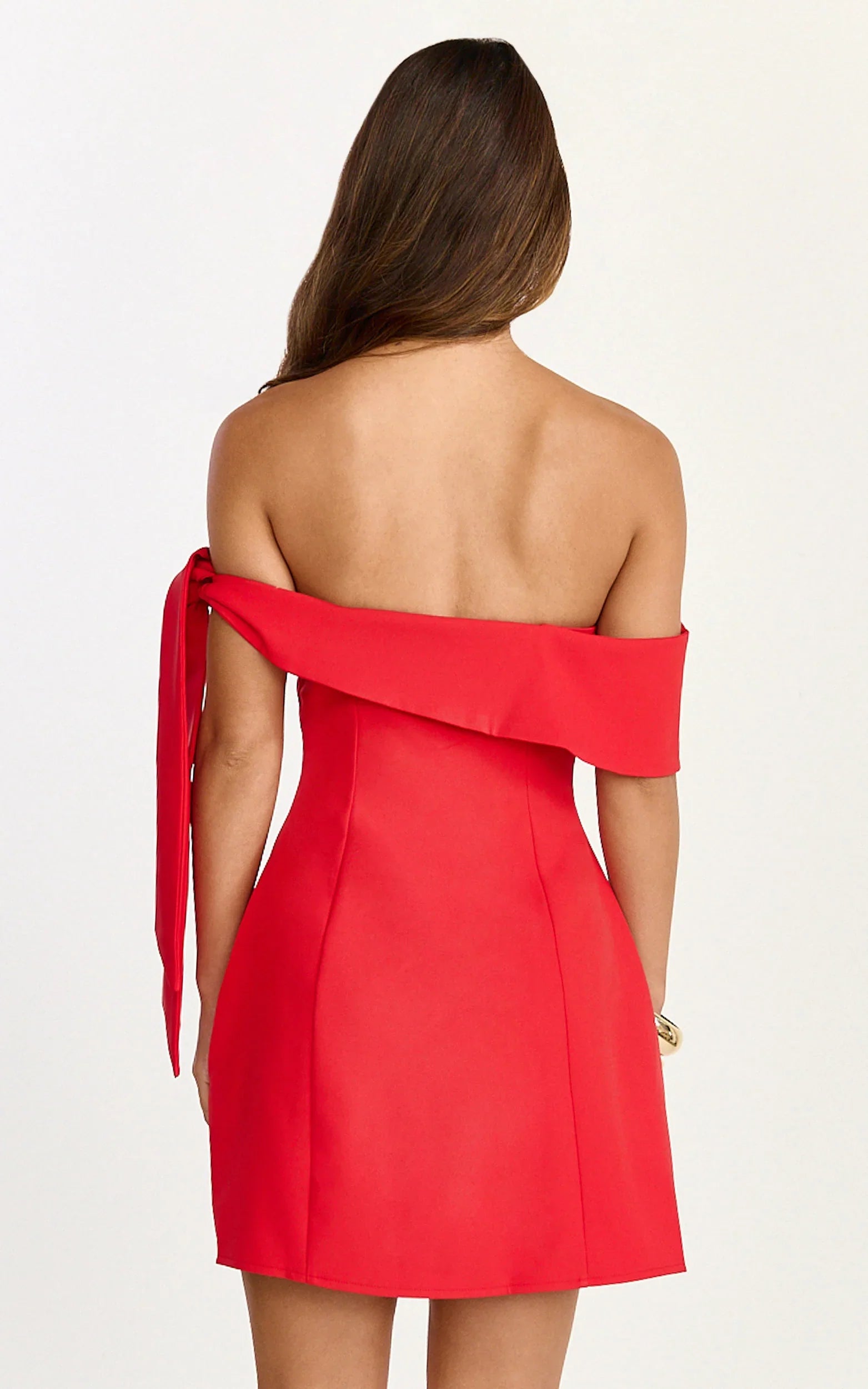 Cecilia Mini Dress Off Shoulder Tie Detail Dress in Red