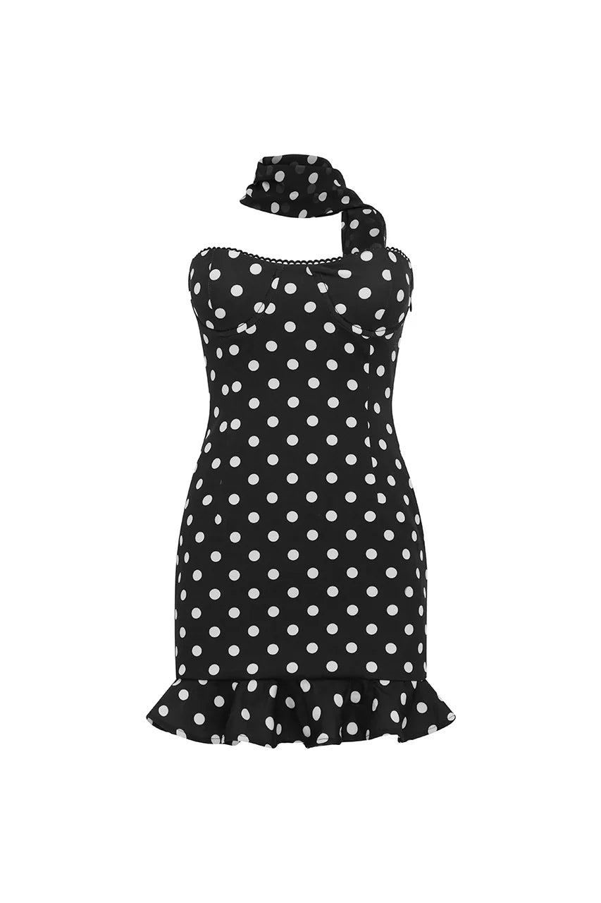 BLAINE MINI DRESS BLACK POLKA