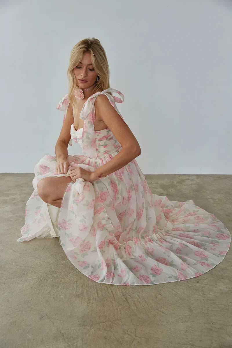 Celine Floral Tie Strap Maxi Dress