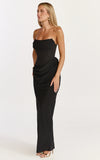 Phoebe Maxi Dress Strapless Structured Bodice Drape Skirt Dress in Black