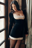black vintage cream mini dress