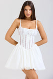 white cotton corset mini dress