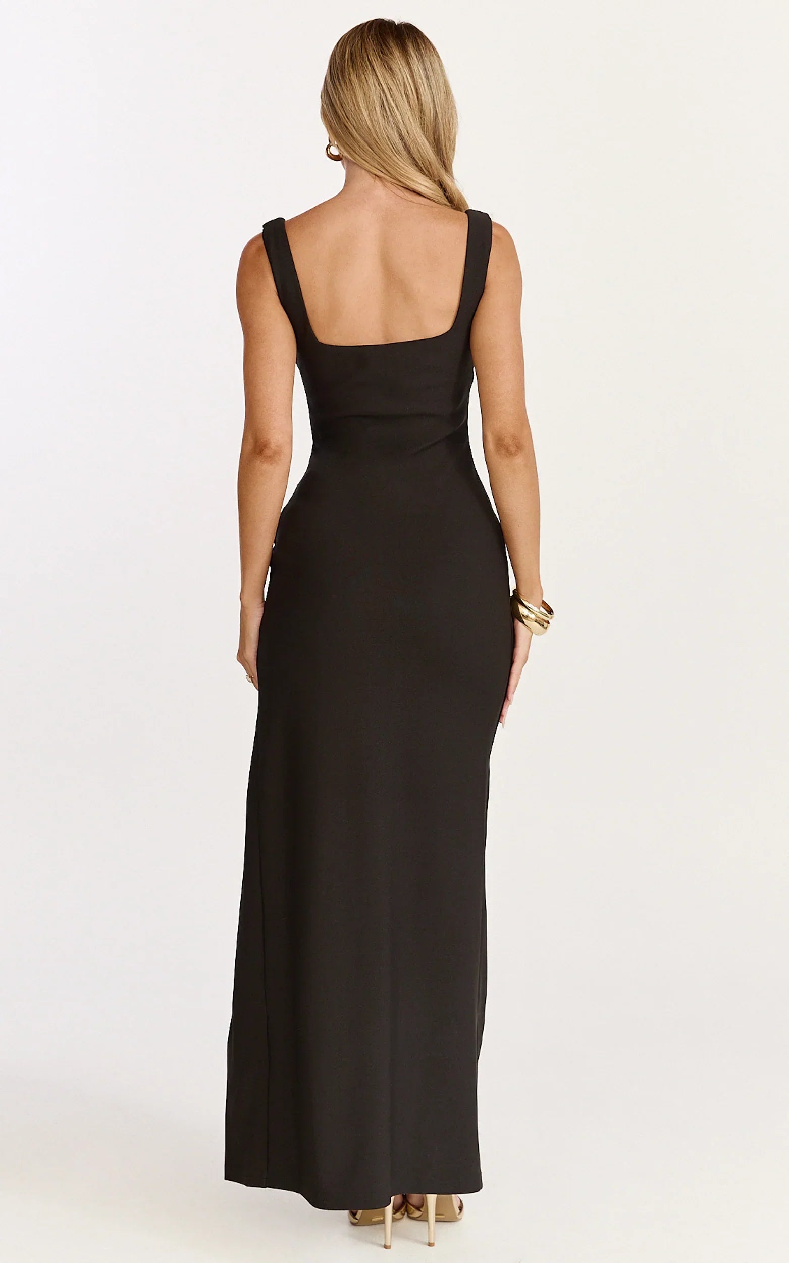 Thelma Maxi Dress Square Neck Bodycon Dress in Black
