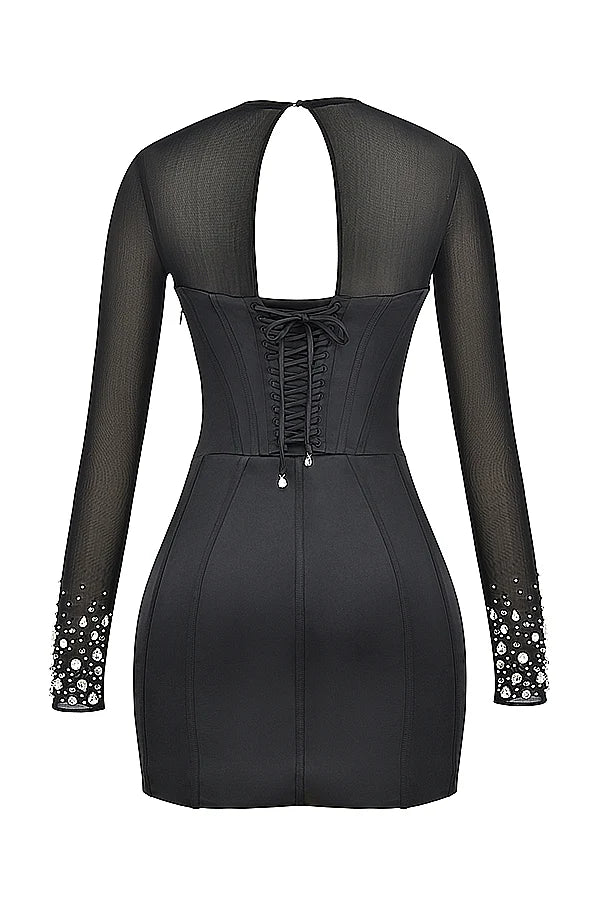 black crystallised corset dress