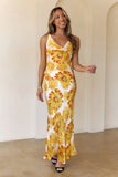 Romantic Steps Satin Maxi Dress Yellow
