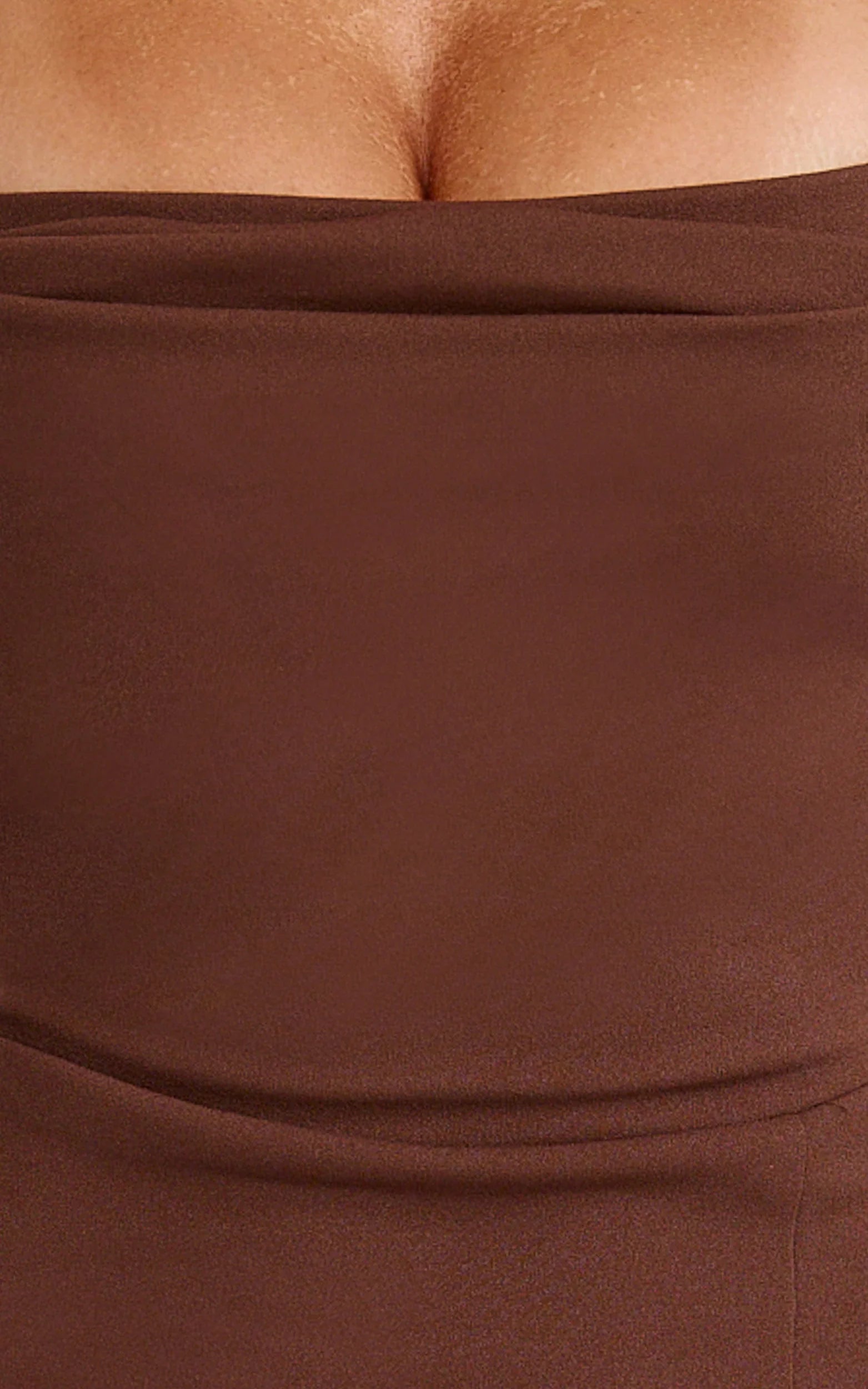 Donna Maxi Dress Cowl Neck Column High Split Dress in Chocolate