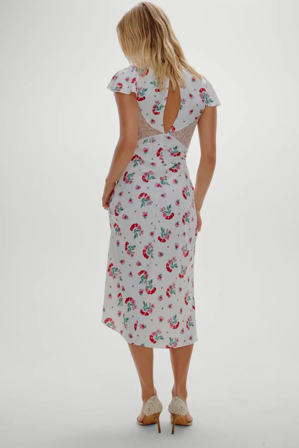 Delicate Lace Midi Dress Cherry Flower