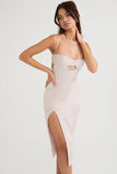 crystal satin and lace midi dress