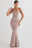 mushroom satin fishtail gown