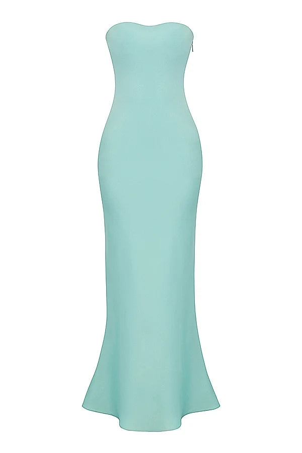 jade satin strapless maxi dress