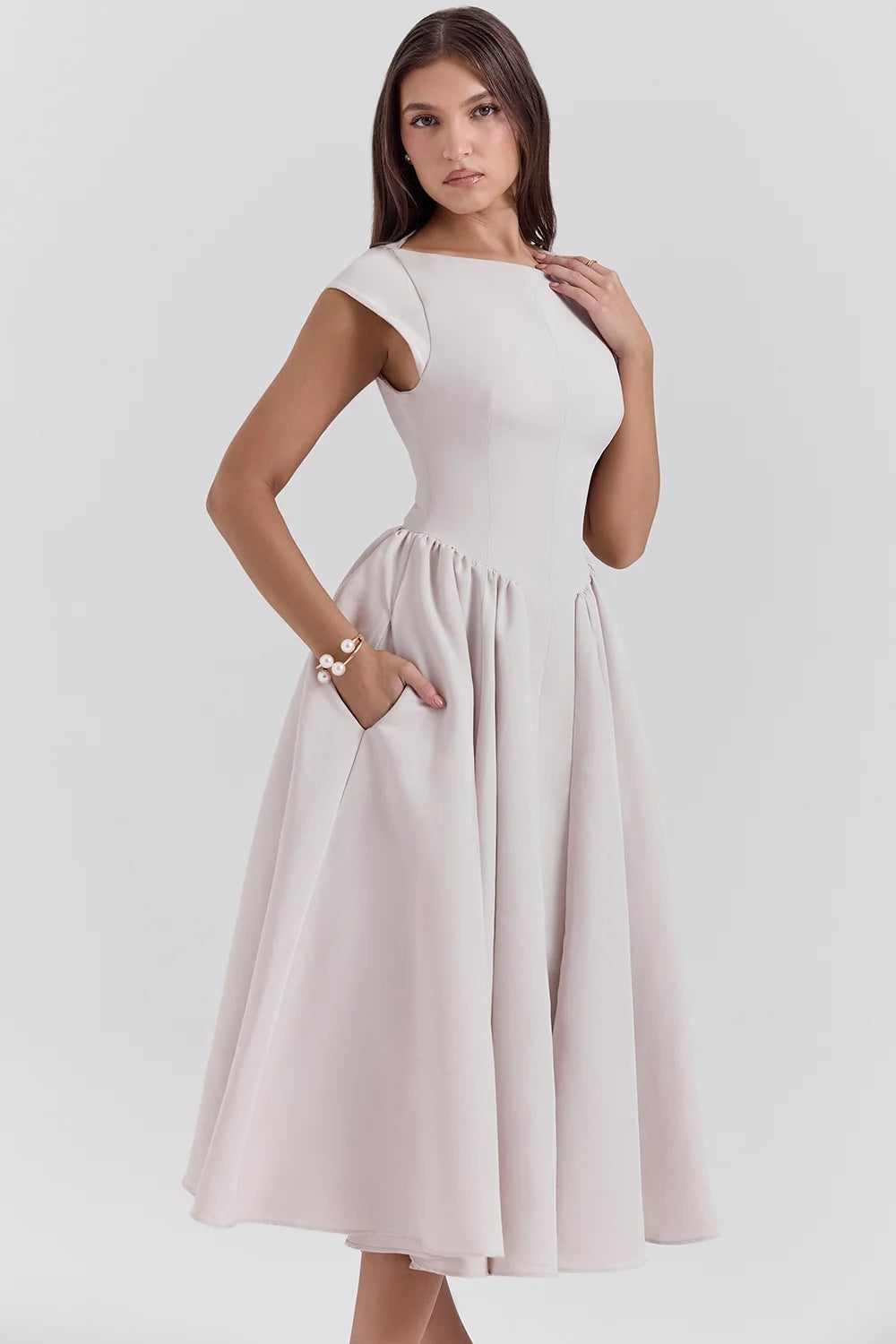 french dove moire satin backless midi dress