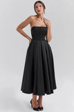 black strapless satin corset midi dress sale