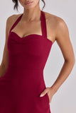 wine soft twill halter neck midi dress