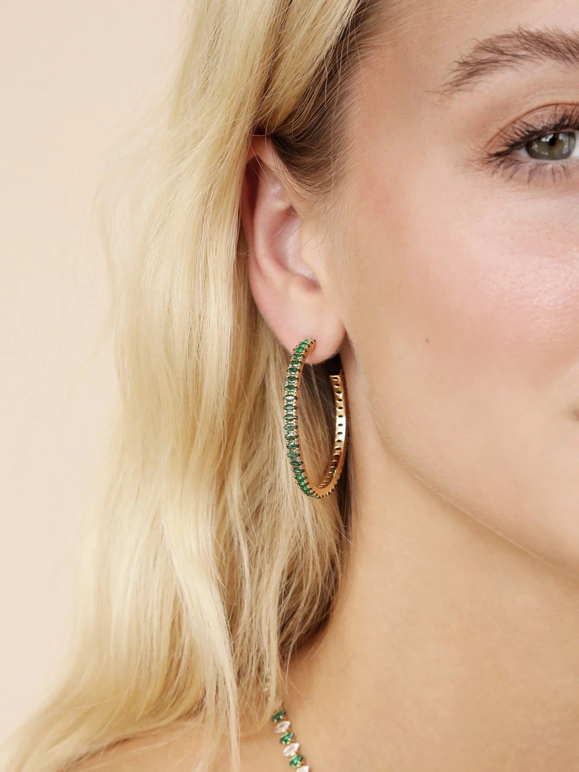 Emerald Crystal Marquise Hoops