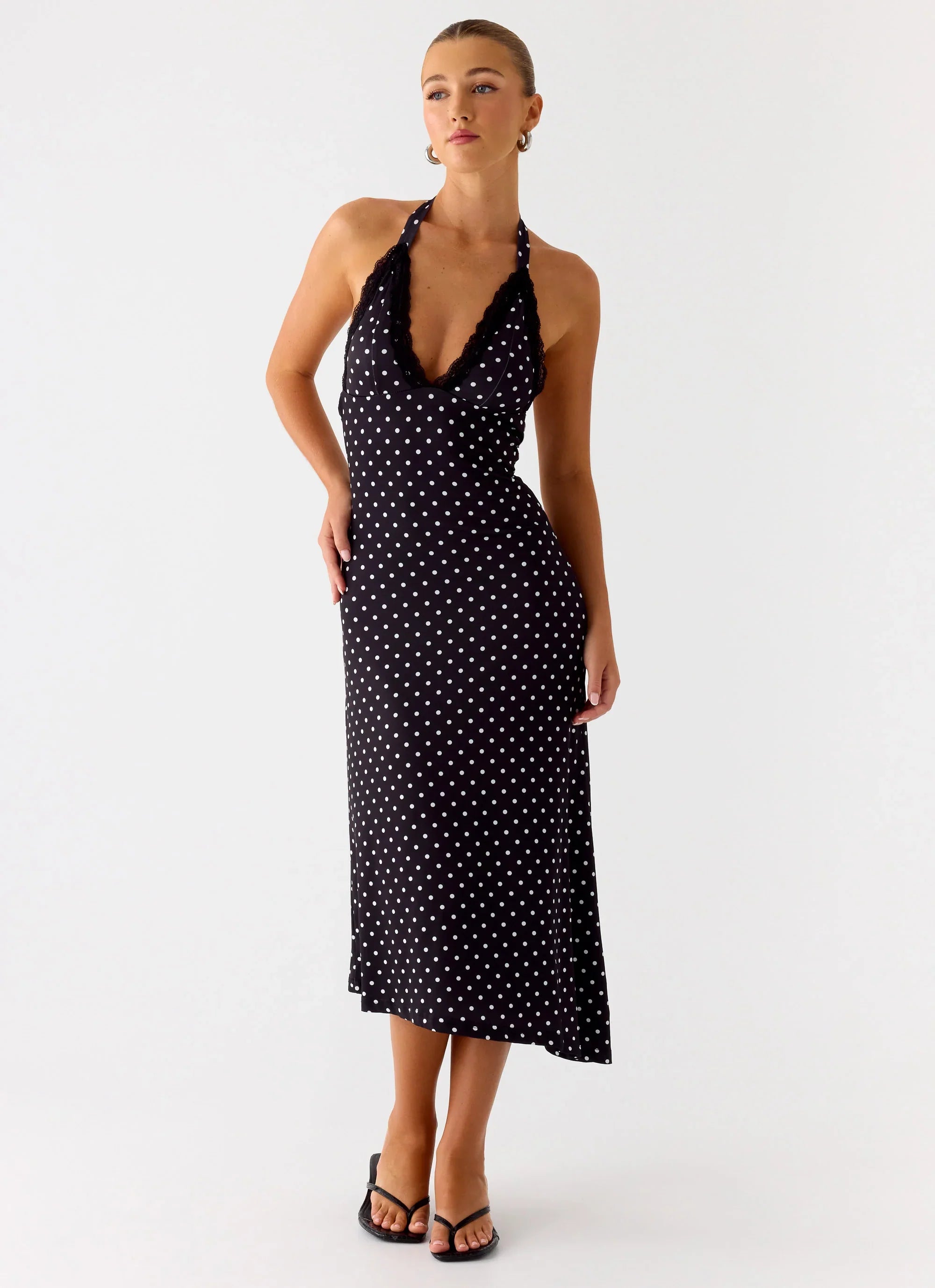 Illuminate Halter Midi Dress Black Polkadot