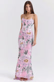 pink floral corset maxi dress