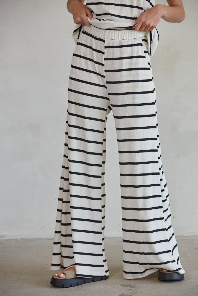 Sailor Striped Ribbed Wide Leg Pants