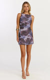 Nica Mini Dress Mesh Boat Neck Dress in Blue Blur