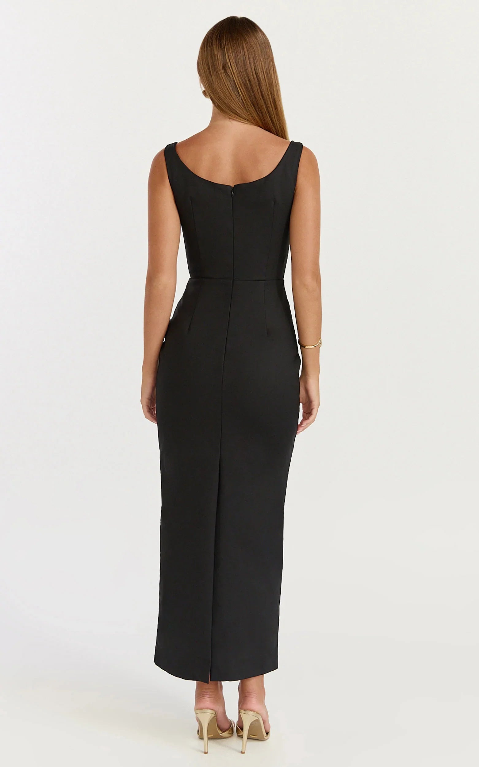 Pietra Midi Dress Off Shoulder Structured Dress in Black