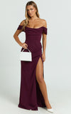 Marcel Maxi Dress Off Shoulder Corset High Split Dress in Wine