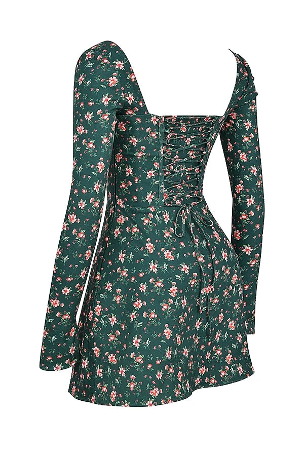 green floral corset mini dress