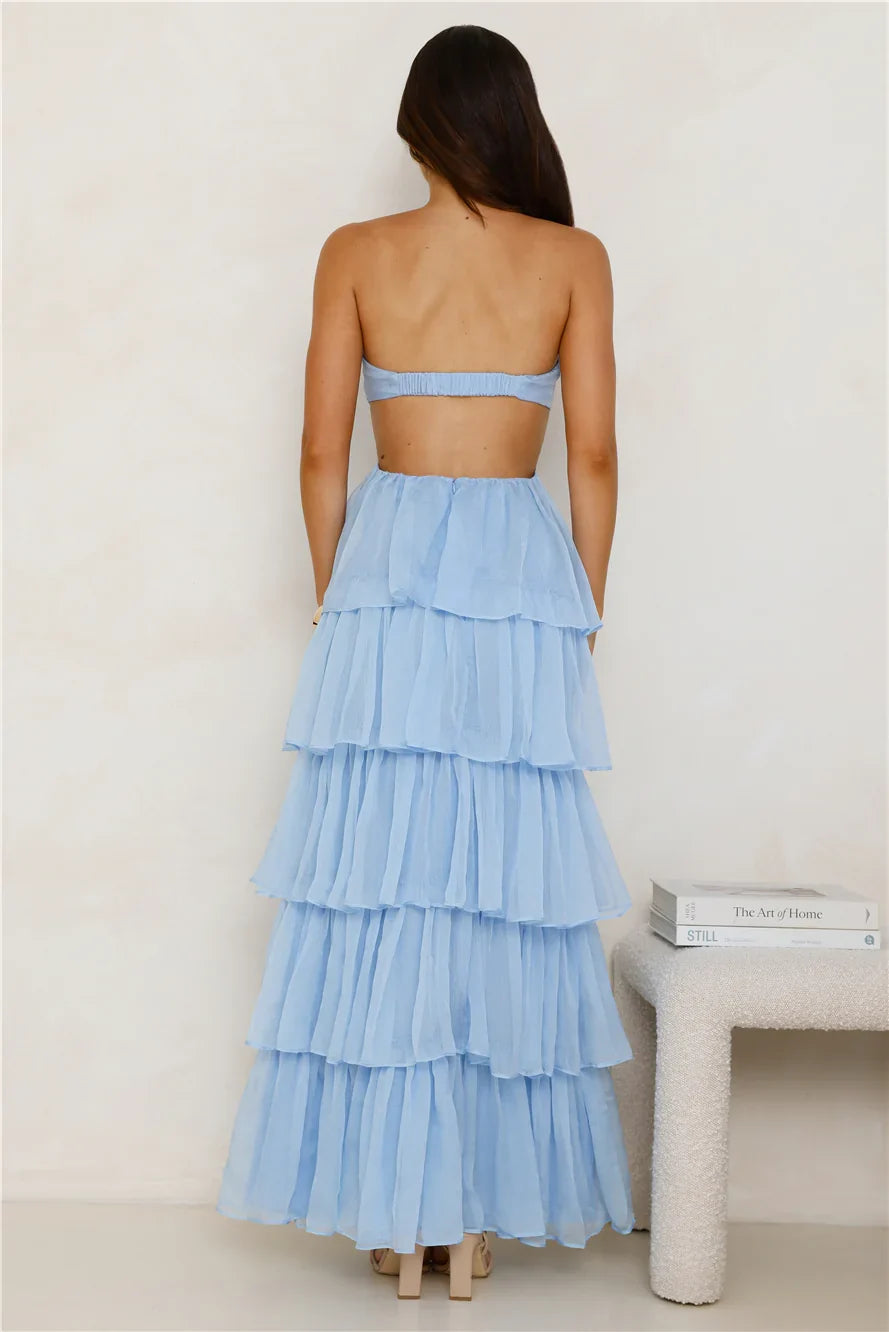 Luxe Mode Strapless Maxi Dress Blue