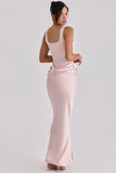 blush pink satin gathered maxi dress