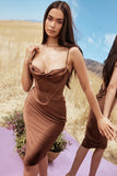 chocolate satin corset slip dress