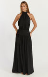 Lila Maxi Dress Backless High Neck Halter Dress in Black